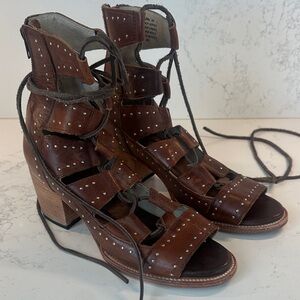 Freebird by Steven Hazel Brown Studded Lace-Up Boots Size 11